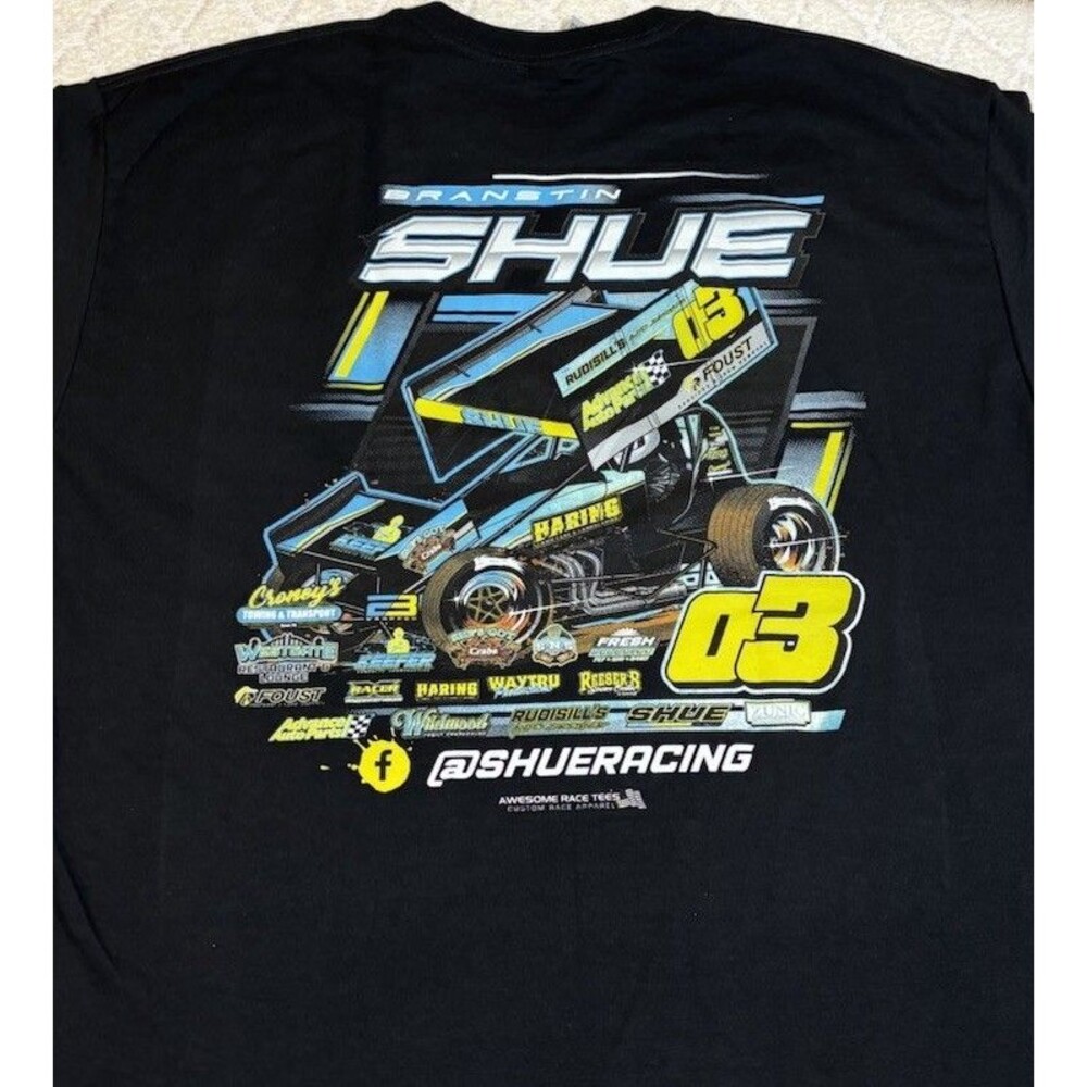 Branstin Shue #03 Sprint Car Race Driver 2 Sided Shirt Sponsors Size XL Gildan